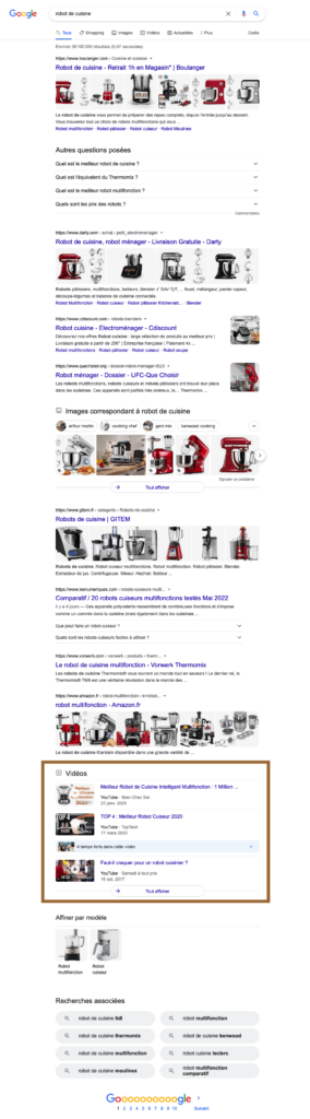 SERP Google - Robot de cuisine - Page de résultat Google