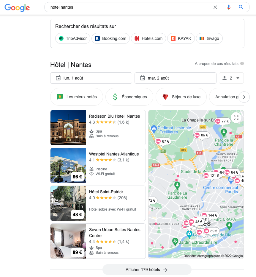 SEO Local - Le Pack Hôtel lié à Google Business profile dans les résultats localisés