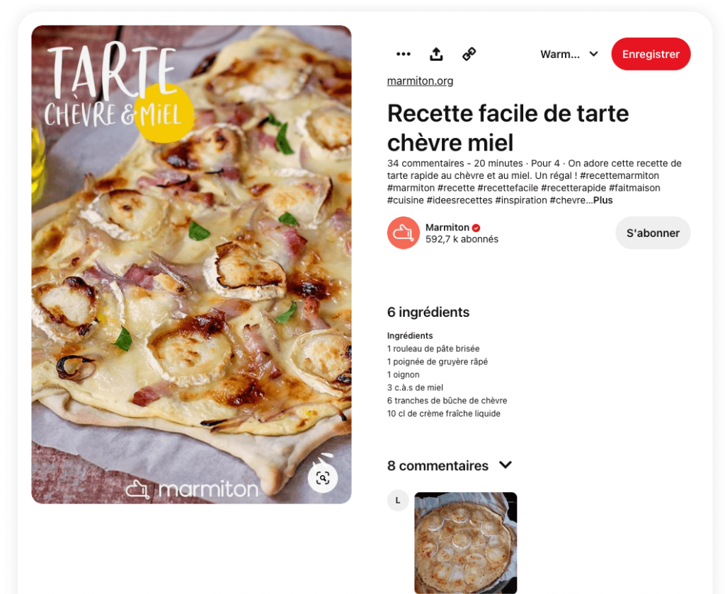 Epingle enrichie Recette sur Pinterest - Exemple Pizza chèvre miel par Marmiton